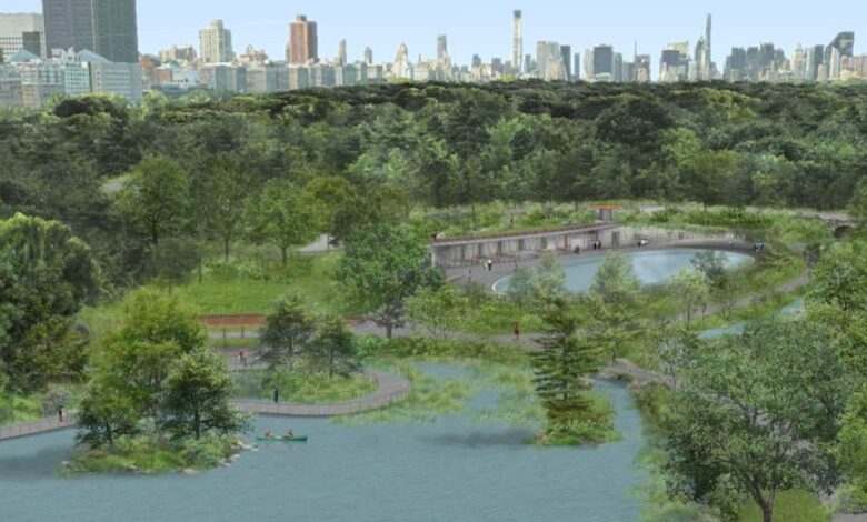 Pool rink lasker central park ice 150m announced revamp conservancy 6sqft conceptual aerial existing bottom via plan top renovation