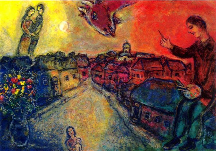 Chagall marc vitebsk over angel painting 1977 jewish mc engel wikiart paintings oil add Chagall moma return over vitebsk
